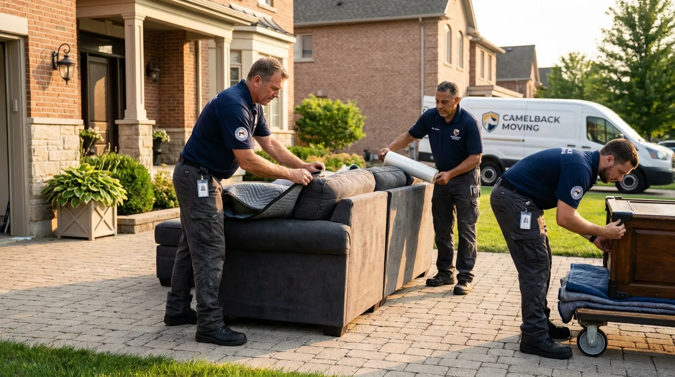 Large estate moving crew wrapping furniture in Channing, TX
